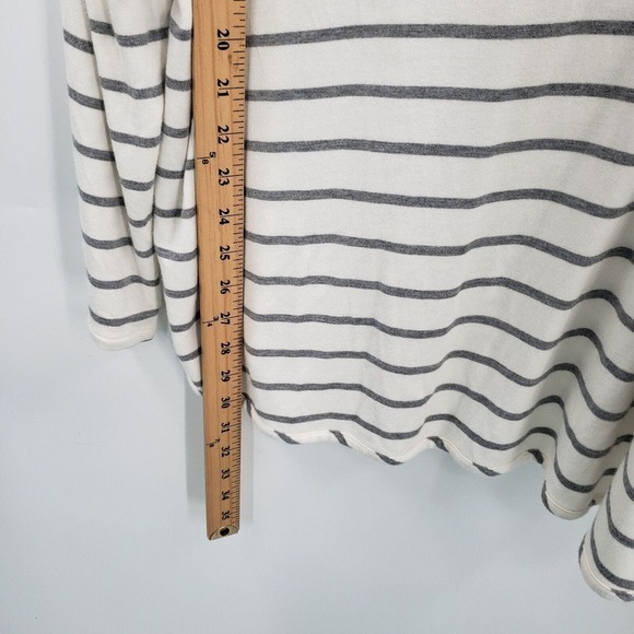 Market & Spruce 1x Striped Knit Top Womens Plus Long Sleeve Cream Black Tunic - Picture 7 of 11